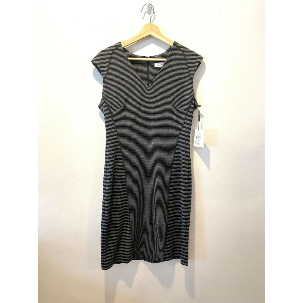 Calvin Klein NWT Striped Bodycon Dress Size 8 Cap Sleeves Cotton Vneck N…